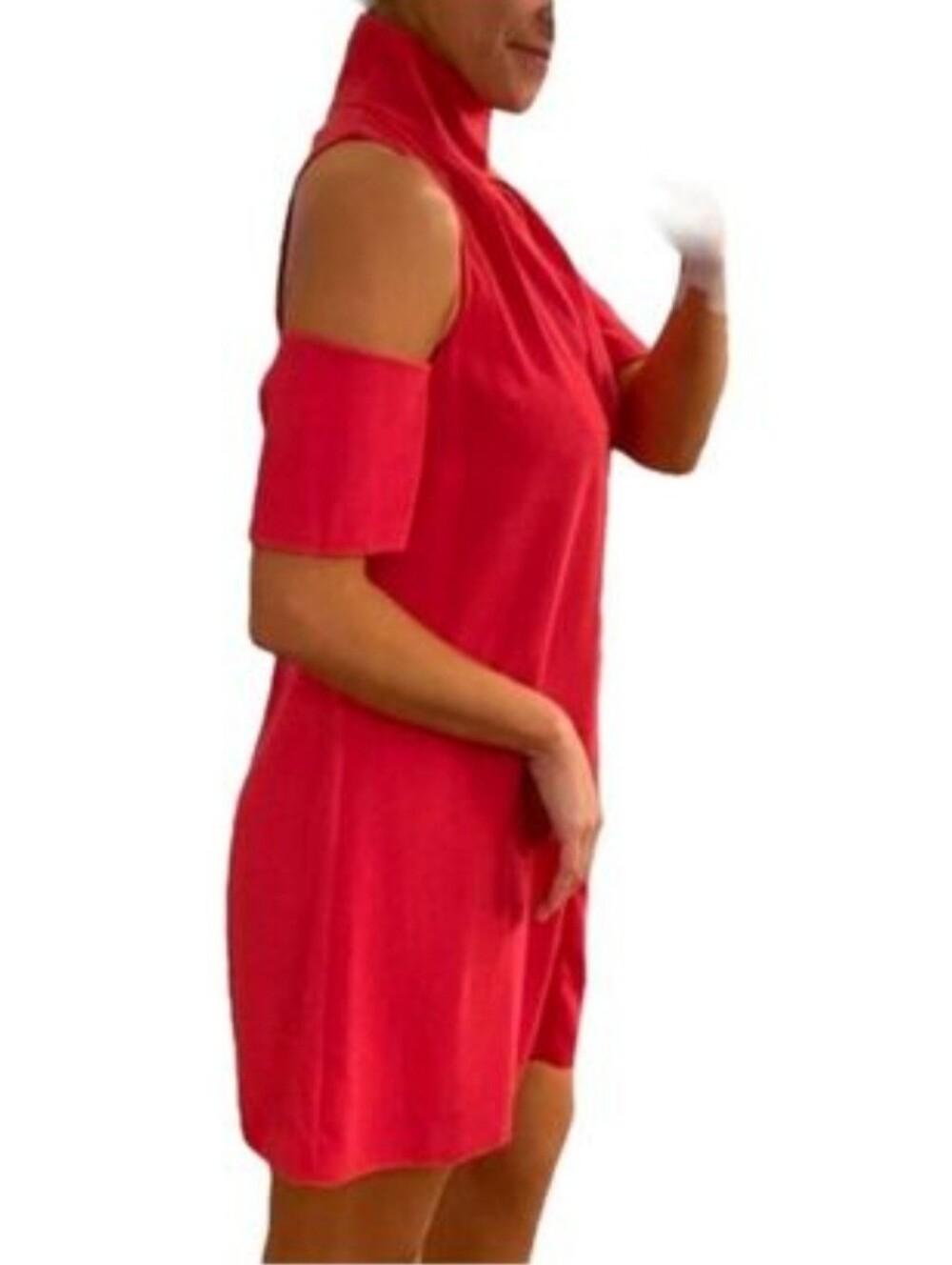 Beau Tissu Bevello Size Small Hot Pink Mock Neck Cuff Short Sleeve Mini Dress